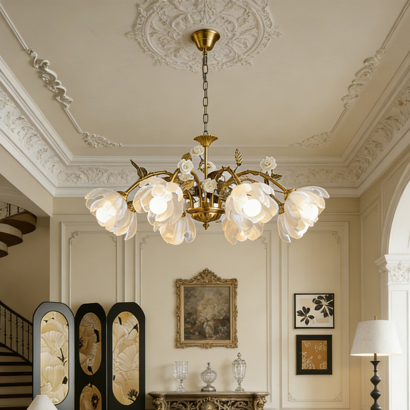 Petal Chandelier French Mid-Century Style Designer Art Living Room Lamp Retro Romantic Warm Floral Decoration Hall Lamp Petal Chandelier French Mid-Century Style Designer Art Living Room Lamp Retro Romantic Warm Floral Decoration Hall Lamp