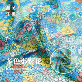 田园风肌理绿色小清新印花垂坠微透银丝布料 春夏连衣裙衬衫面料B