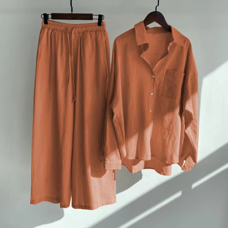 216g Weight Long Sleeve Sleeve Length 95% and above, Cotton, Cotton and Linen Fabric Type Leisure Suit Sets Type Casual, Home, Sports Occasion Shirt Collar Neckline Pocket Function Regular Fit Fit Type Solid Color Pattern 2025 Spring and Summer Season Women's, Adults Gender Temperament Commuter, British Style Style Amazon Women's 2-Piece Retro Plus Size 2025 Cotton And Linen Shirt Outfit High Waist Loose Trousers 11