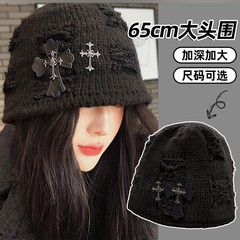 欧美爆款秋冬帽子女破洞做旧水桶帽十字架嘻哈风包头帽时尚渔夫帽