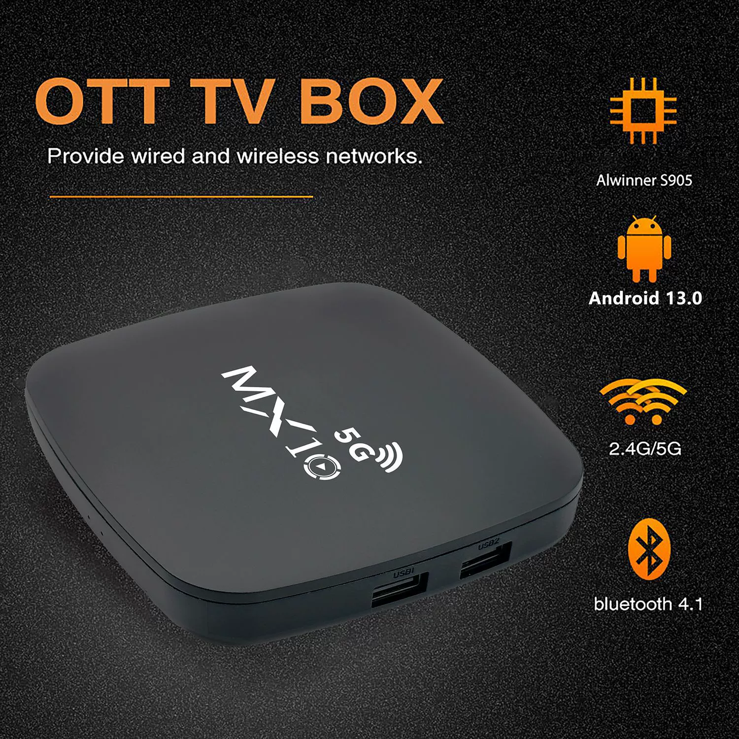 Внешнеторговая новинка MX10 5G сетевой ТВ-приставка - Android 13 ATV система HD WIFI плеер-бокс