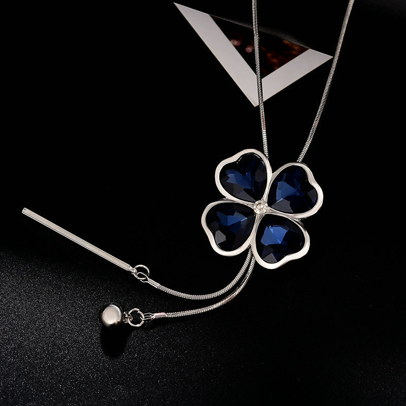 2021 Korean fashion long sweater chain four-leaf clover necklace tassel pendant