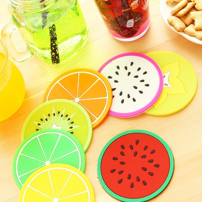 Posavasos de frutas de dibujos animados, posavasos antideslizantes de silicona de colores coloridos, posavasos en forma de fruta linda creativa, resistencia a altas temperaturas