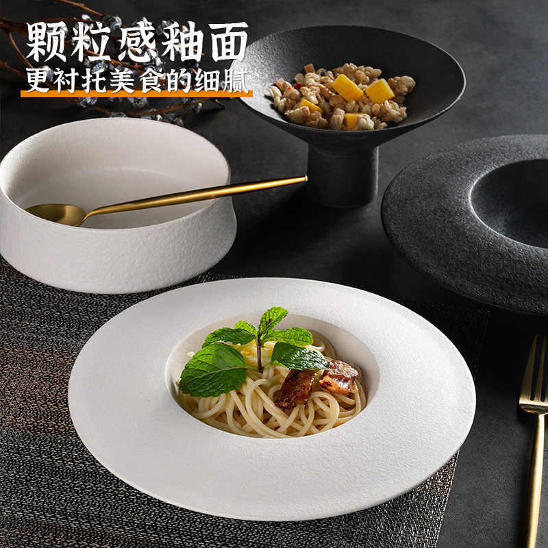 Wow Custom Retro Stoneware Coarse Glaze Salad Waist Bowl Hotel Dessert Tall Plate Home Pasta Ufo Soup Plate