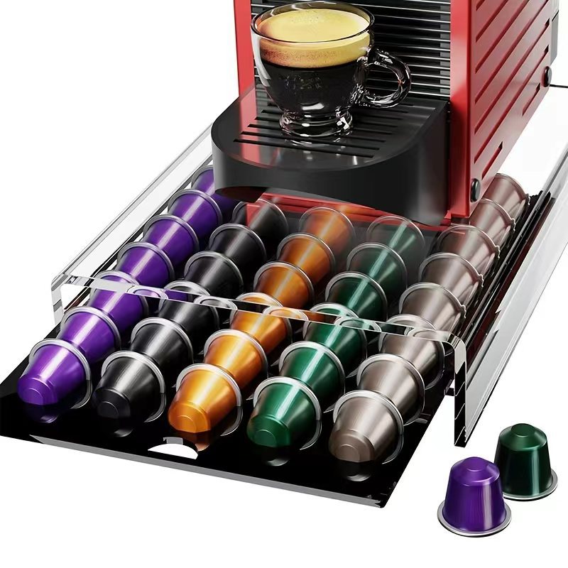 Cross-Border 40-Compartment Nespresso Coffee Capsule Storage Rack, Acrylic Coffee Capsule Organizer Box