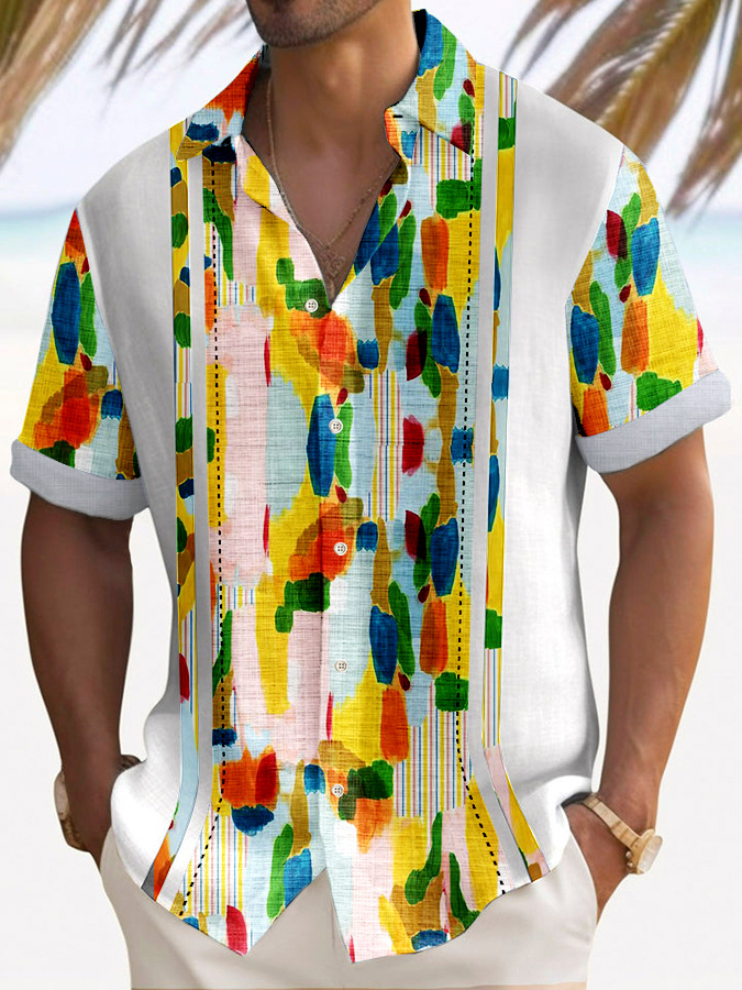 2025 nuevo estilo comercio exterior transfronterizo elemento creativo camisa 3D impresión digital tendencia suelta camisa de manga corta top de hombre
