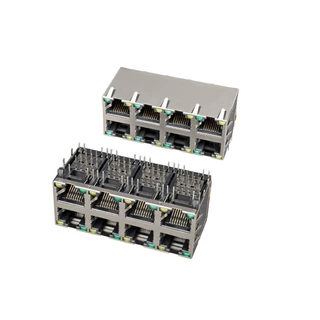 5G10G以太网连接器 2*4RJ45母座百兆千兆RJ45连接器端口PCB JACK