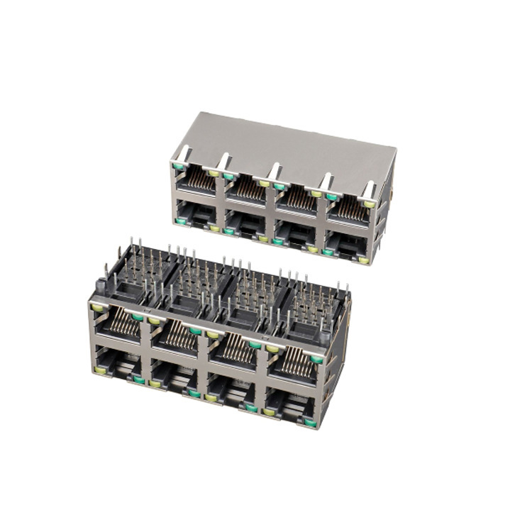 5G10G Ethernet Connector 2*4Rj45 Female 100m Gigabit Rj45 Connector Port Pcb Jack