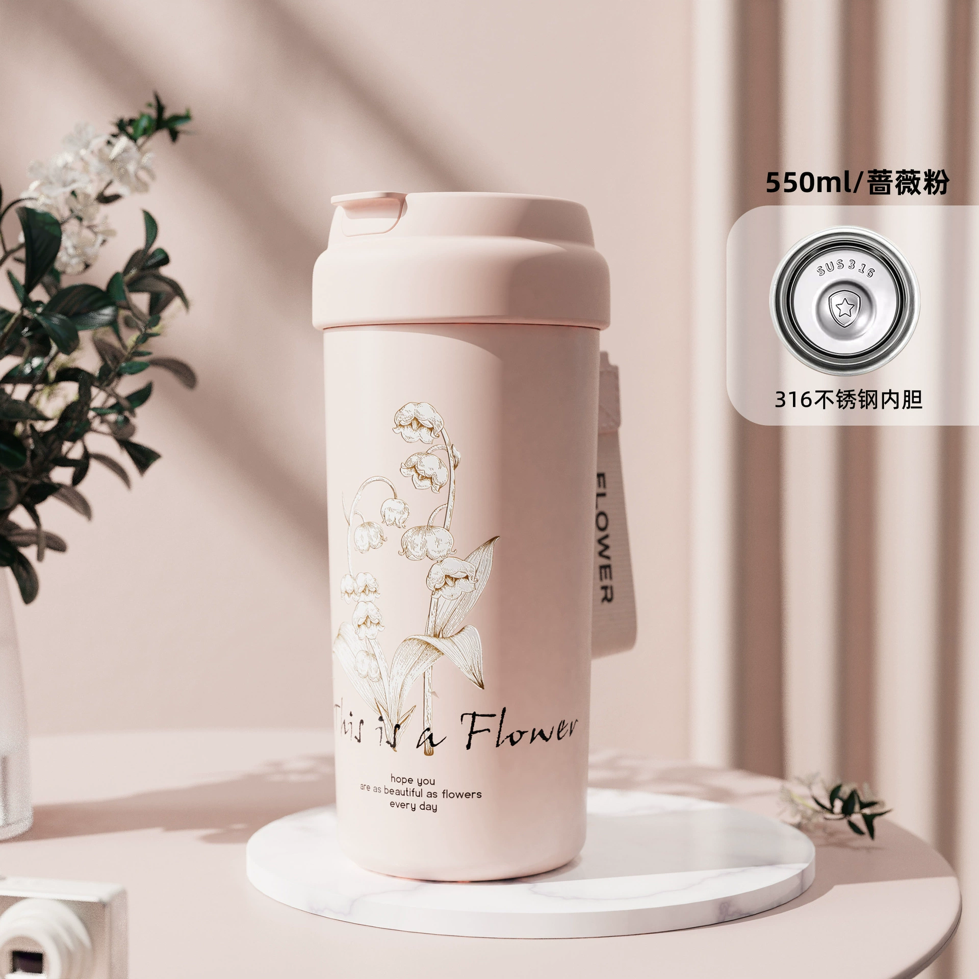High quality handheld glass stainless steel, ceramic coffee liner, stainless steel AISI 304, orchid