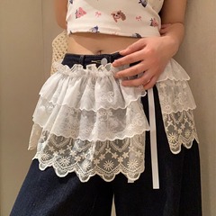 白色芭蕾风蕾丝半身裙屁帘女春夏季韩系叠穿绑带配牛仔裤遮臀短裙