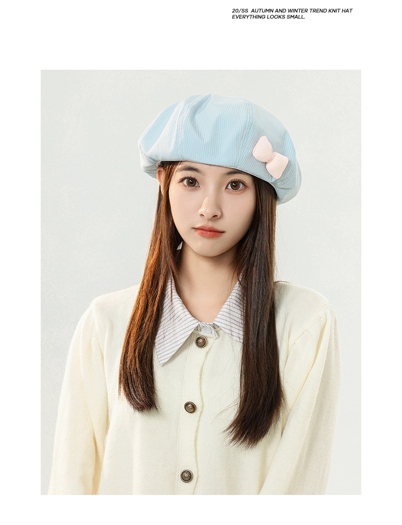 Hat female autumn and winter solid color bow beret parent-child Korean version white sweet bud hat retro painter hat_voghion.com