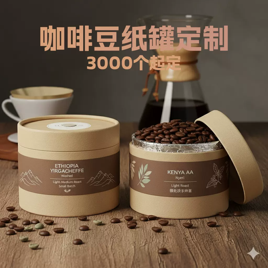 咖啡豆纸罐定制免费打样免费设计可印logo数码印刷食品级材质纸罐