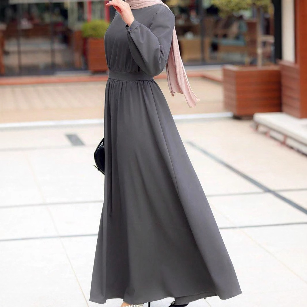 2025 New Middle Eastern Cross-Border Muslim Women's European And American Fashion Slim-Fit Long Dress Abayas Robe_ecoleips.com
