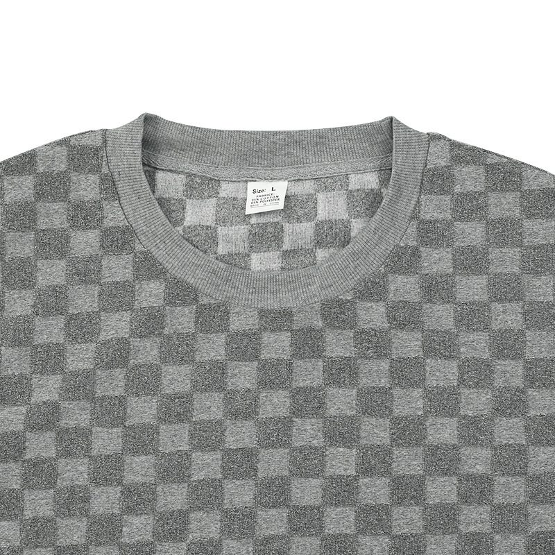 2024 Men's Spring and autumn  men's knitted shirt with jacquard chessboard plaid round neck casual bottom long sleeved top_voghion.com