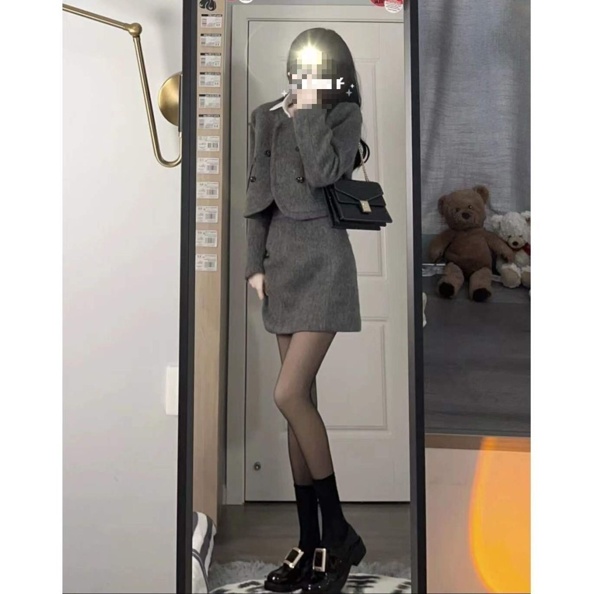 毛呢外套女2025秋冬新款韩版小香风短款半身裙小个子气质套装