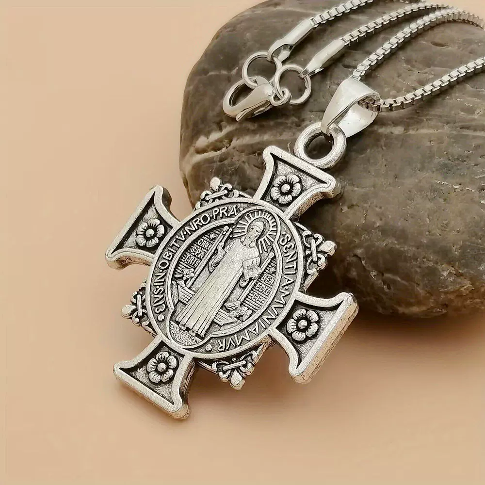 跨境合金饰品项链吊坠圣本笃十字架项链DIY饰品材料钥匙扣配件