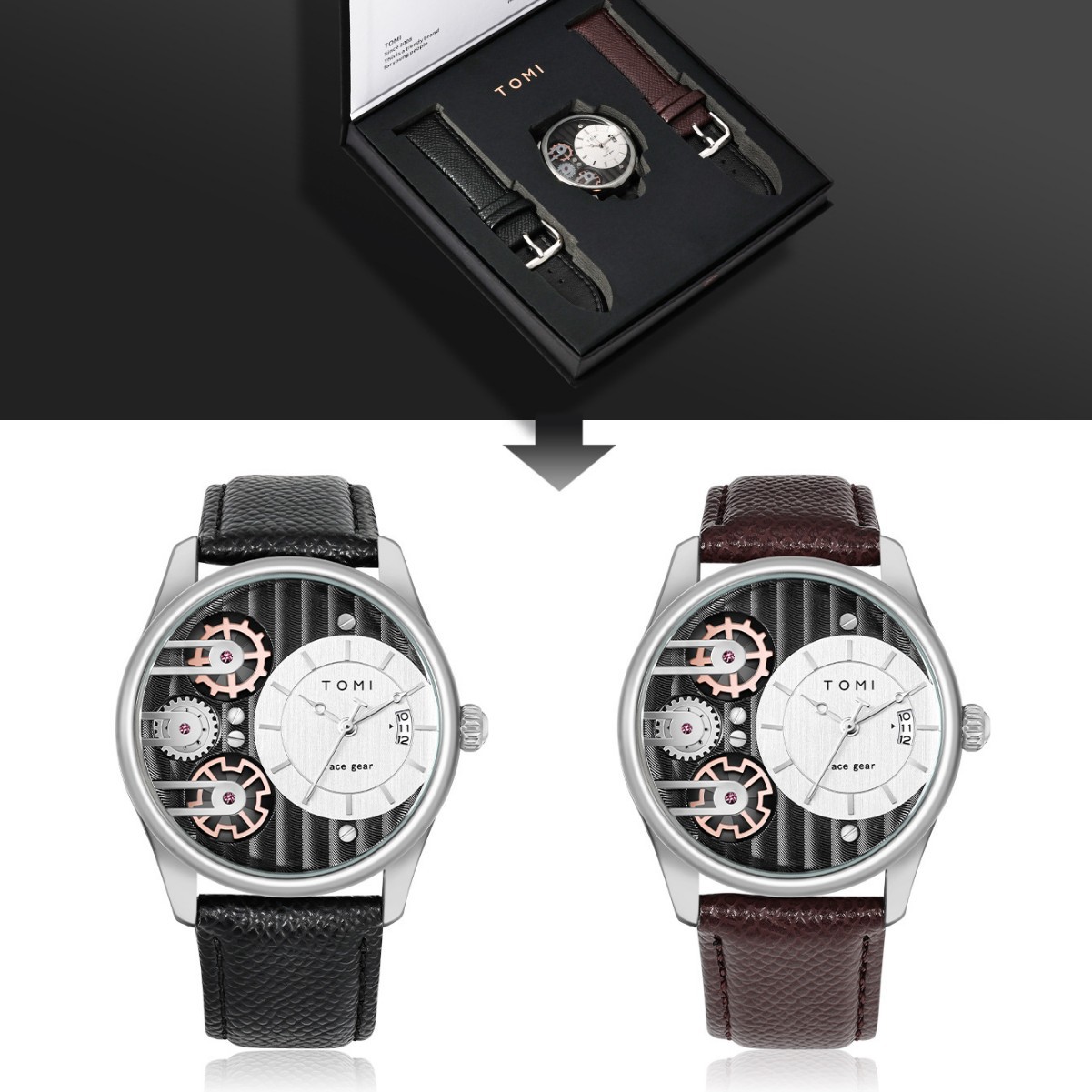 TOMI 新款手表男士石英表 商务皮带防水男表新款跨境爆款