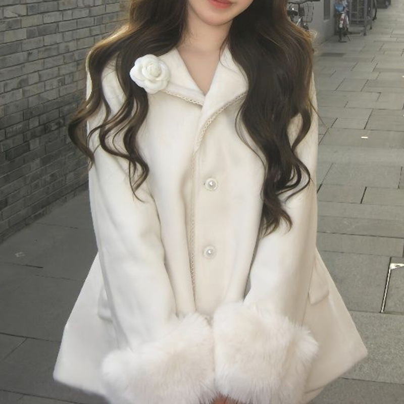 Celebrity Navy Collar Heavy Industry Cape Woolen Coat Women's Autumn and Winter Small Fragrance Style Strap Waist Slimming Waist Coat
