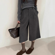 秋冬季2025新款时尚高腰显瘦加厚宽松复古直筒毛呢七分阔腿裤