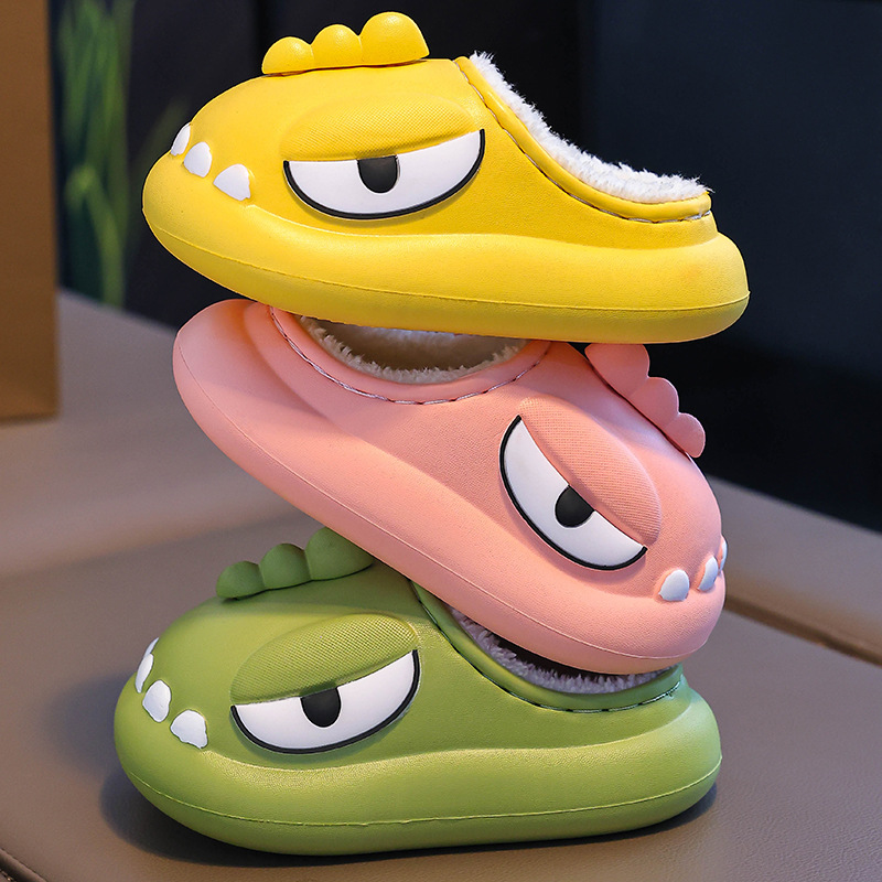 Zapatillas de dinosaurio para niños de invierno zapatillas de algodón para niños impermeables para el hogar zapatillas de peluche para niñas bolsas tacones