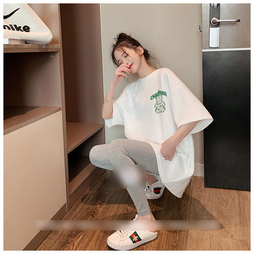 Maternity Summer Top Pure Cotton Set Stylish Outdoor White T-shirt Dress Spring and Summer Short Sleeve Maternity Base Shirt