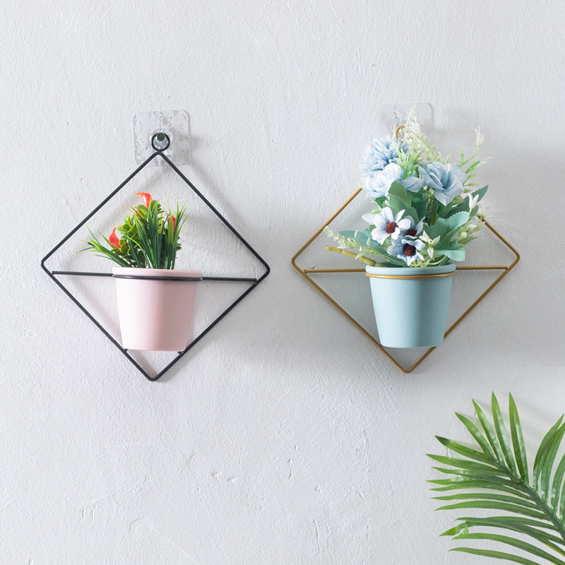 Fábrica de decoración de la pared floral maceta de plástico soporte de flores de hierro creativo colgante decorativo arreglo floral arte simple