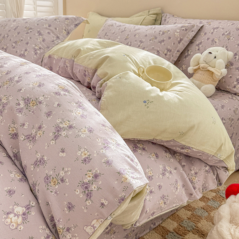 Cama de algodón de cuatro piezas de algodón puro 2025 nuevo estilo sábana funda de edredón sábana ropa de cama de tres piezas