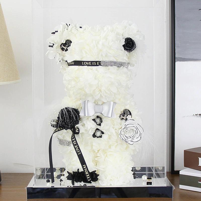 Flor inmortal tortilla violenta oso caja acrílica para el día de San Valentín regalo de cumpleaños de novia fábrica al por mayor