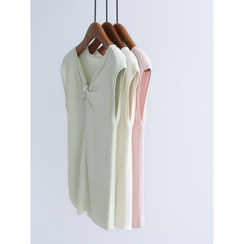 French Vintage Cross Kink Design V-Neck Current Knitted Vest Lyocell Tencel Sleeveless Top Women's Outer Wear