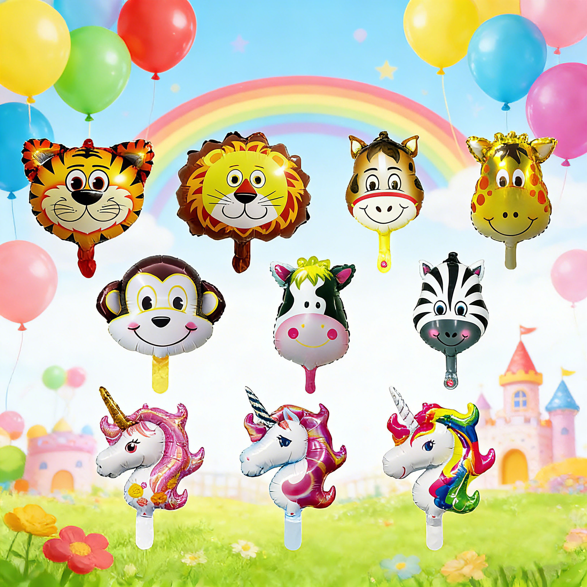 Mini animales flores dinosaurios animales marinos dispuestos globos de dibujos animados al por mayor mercado nocturno de globos al por mayor
