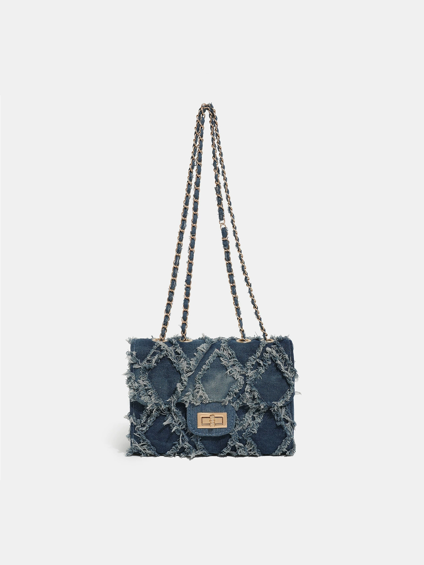 Denim lock, one-shoulder bag, elegant handheld fashionable chain, chain bag