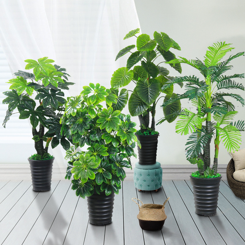 Simulated Money Tree Plastic Fake Tree Plant Floor-Standing Potted Tree Living Room Indoor Flower Decoration Fake Green Plant Bonsai