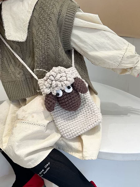 New wool children's baby hand-crocheted cartoon cute lamb messenger bag net red style autumn and winter phone bag