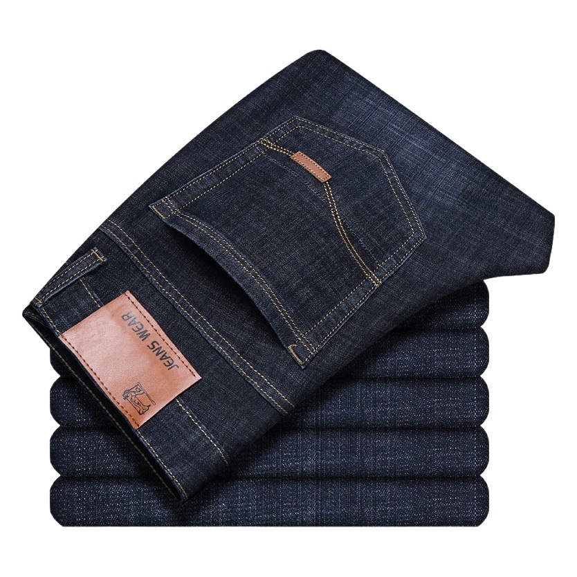 Yumao jeans de verano para hombre, pantalones de hombre de cintura alta elásticos casuales sueltos rectos, pantalones de hombre de mediana edad, pantalones de gran tamaño