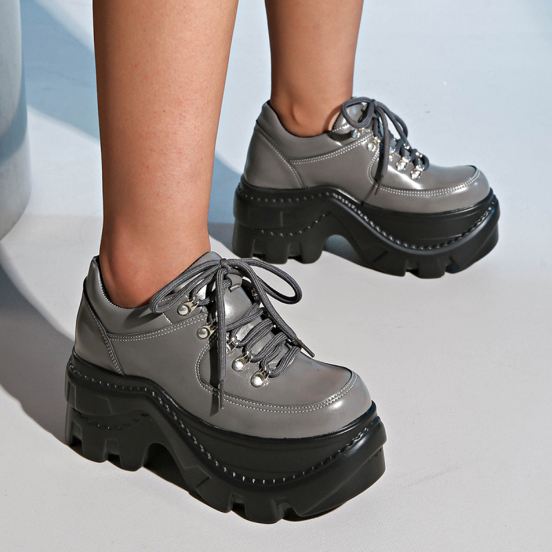 2026 Autumn New European and American Style Small Platform Thick-Soled Lace-Up Shoes for Women, Cross-Border Large Size High-Heeled Leather Shoes for Women 2026 Autumn New European and American Style Small Platform Thick-Soled Lace-Up Shoes for Women, Cross-Border Large Size High-Heeled Leather Shoes for Women