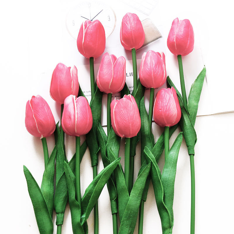 Tulipanes de simulación PU de alta gama flores de simulación de flores de una sola rama sensación de humedad decoración de mesa de comedor en el hogar flores falsas