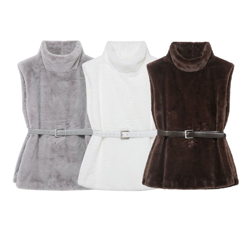 European and American Cross-Border Women's Clothing Wholesale Women's Waist Fur Effect Long Vest Jacket
