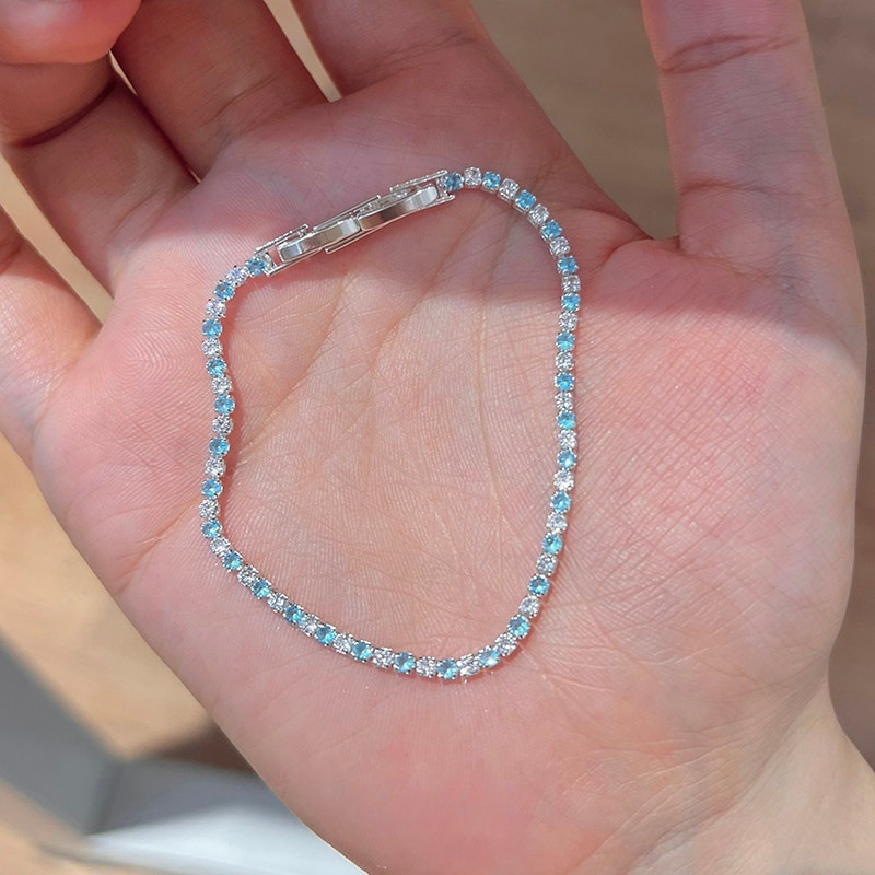 Starry Sky Tennis Bracelet with Sparkling Cubic Zirconia Chain, Zodiac Year Bracelet, Wardrobe High-End Blue and White Gradient for Women