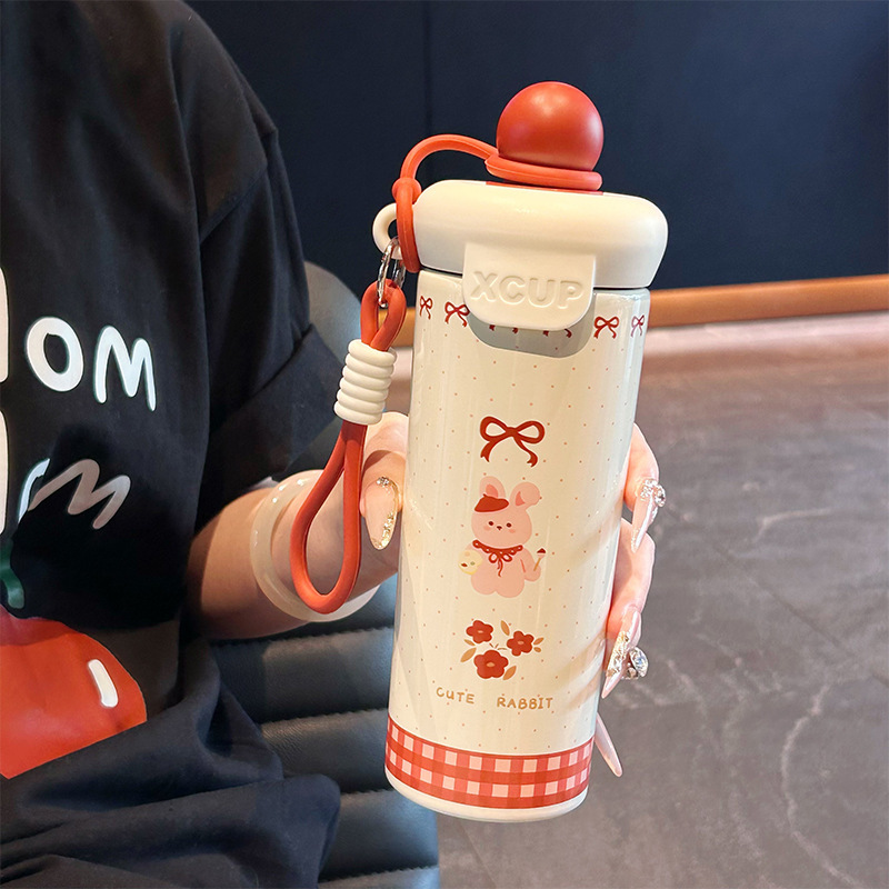 新しいポータブルストローカップ、二層ステンレス鋼断熱カップ、見栄えの良いコーヒーカップ、かわいい漫画のウォーターカップ|undefined