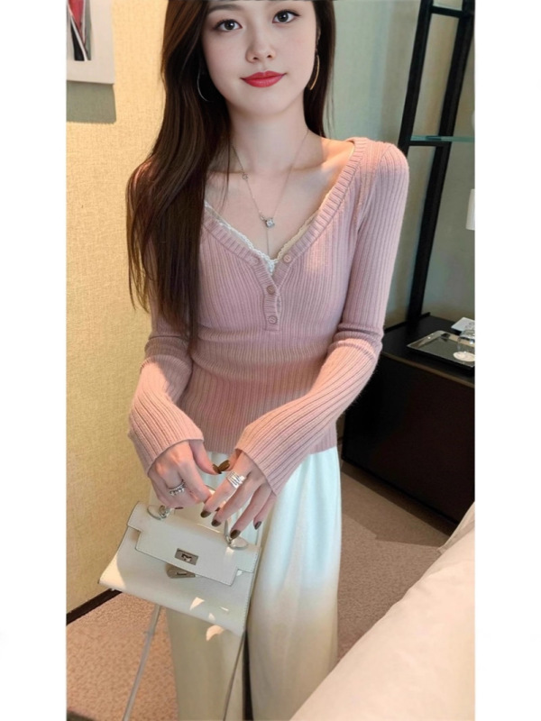 纯欲低领叠穿修身打底衫女春季绝美设计感毛衣内搭长袖针织衫上衣|undefined
