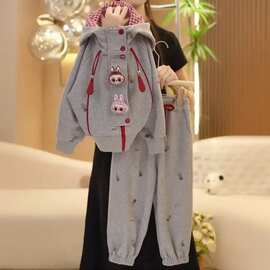 女童春秋套装儿童时髦洋气连帽卡通卫衣两件套中大童韩版休闲秋装