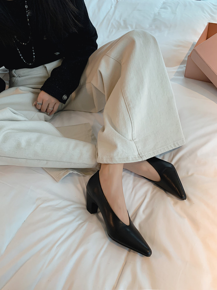 Giày bệt nữ da mềm mũi tròn phối váy đa năng xuân hè — màu đen, màu trắng, màu mơ chi tiết 7