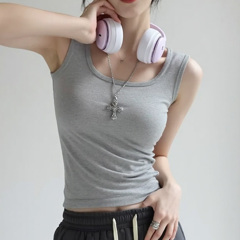 Camisole Women's Inner 2025 여름 새로운 스타일 외부 덮음 덮음 I 형 퓨어 코튼 와이드 어깨 스트랩 탑 트렌디