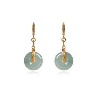 in stock Wholesale A Goods Jade Ping An Buckle Asymmetric Earrings Temperament Design Sense Light Luxury Cheongsam Earrings Factory