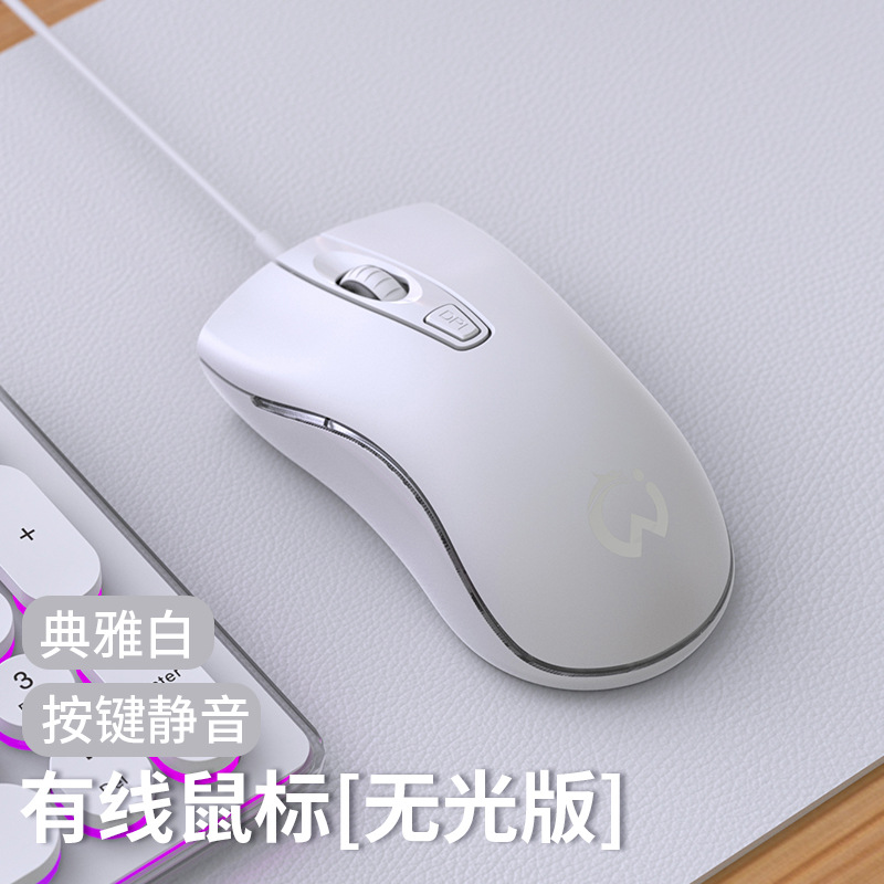 Elegant White丨Matte丨Silent Wired Mouse