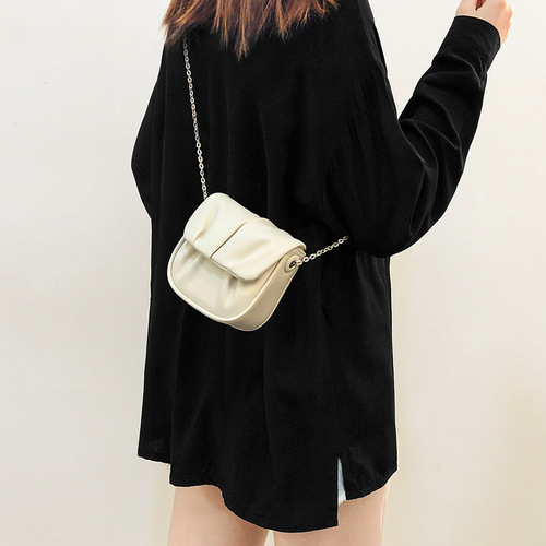 Mini small bag for women summer 2024 trend pleated cloud small square bag fashionable versatile chain crossbody saddle bag
