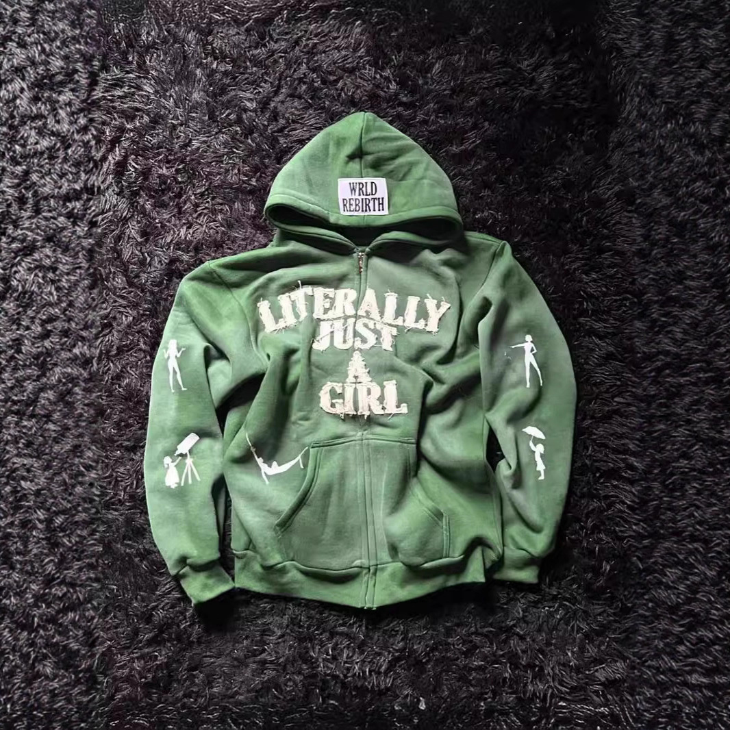 American Y2K Hip-Hop Letter 3D Printed Hoodie Personalized Street Style Loose Zipper Cardigan Top for Men and Women