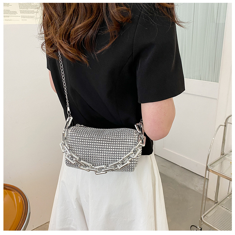 Zipper Closure Type Single Shoulder Strap Strap Type Crossbody Bag Bags Type Women's Pu Leather Solid Color Fashion Rhinestone Square Zipper Crossbody Bag
