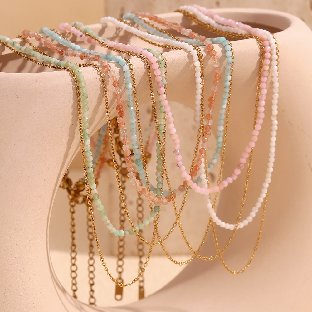 Natural Stone Beaded Stainless Steel Layered Necklace