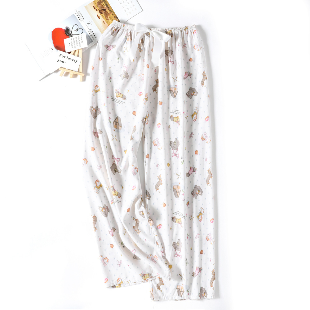 Pantalones de pijama de verano Source 45 de algodón y seda, pantalones anchos de nueve puntos para mujer, finos, talla grande, pantalones holgados para aire acondicionado, pantalones de playa